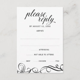 Elegante Swirls Wedding RSVP c/ Meal Choice (Preto