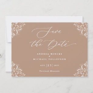 Elegante Taupe Casamento Salve Cartões de Data