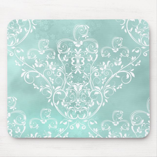 Elegante Teal Damask Mousepad (Frente)