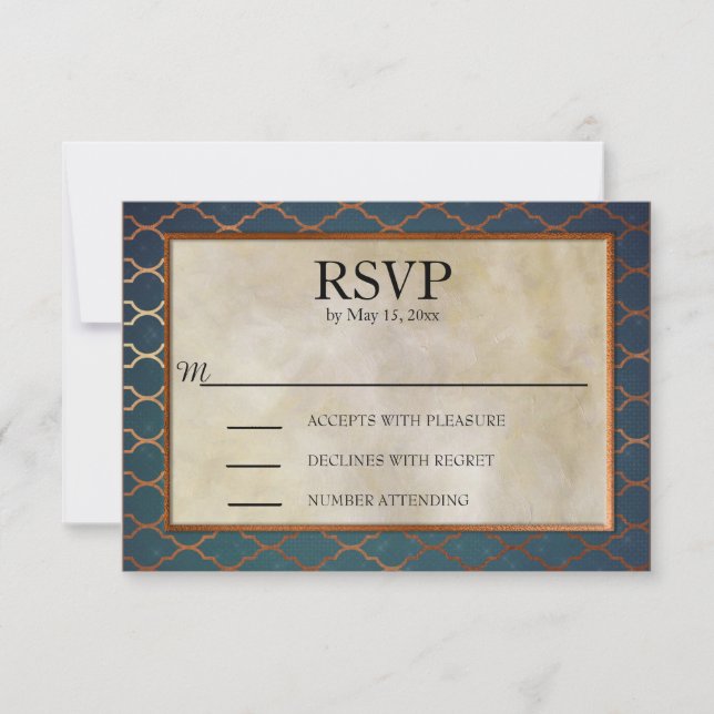 Elegante Teal e Copper Wedding RSVP (Frente)