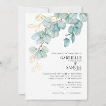 Elegante Teal e Dourado Convite de casamento Eucal