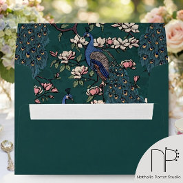 Elegante Teal Monogramed Peacock Return Endereço