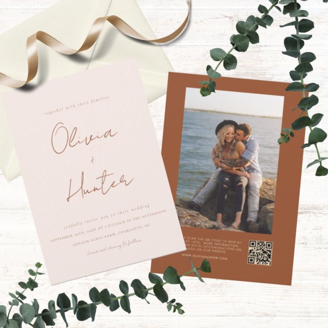 Elegante Terracotta Tudo em Um Convite de Casament (Criador carregado)