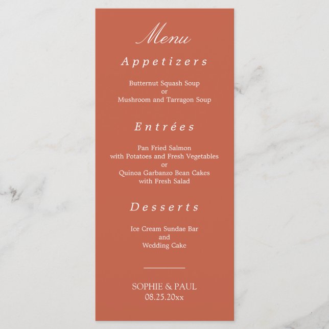 Elegante Terracotta Wedding Menu (Frente)