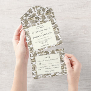Elegante Toile de Cavalo Bege Dourado Vintage