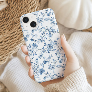 Elegante Toile Floral Azul e Branco Estilo Vintage