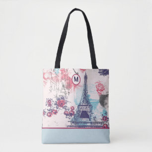 Elegante Torre Eiffel Paris E Rosa vermelha Tote B
