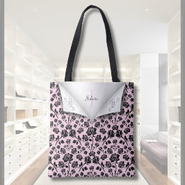 Elegante Tote de Monograma de Rosa Preta e Rosa