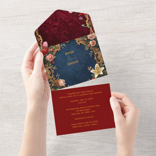 Elegante Tudo Em Um Convite De Casamento (Aba destacável)