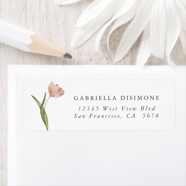 Elegante Tulipa Bege em Aquarela Etiqueta de Ender (Insitu)