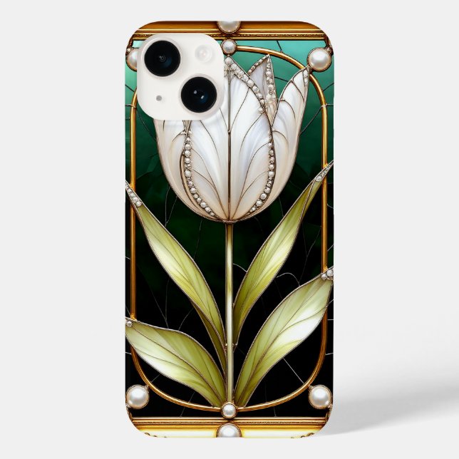 Elegante Tulipa de Vidro Pintado Com Moldura Doura (Verso)