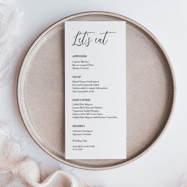 Elegante Vamos de Caligrafia no Menu Janto de Casa (Elegant Calligraphy Let's Eat Wedding Dinner Menu)