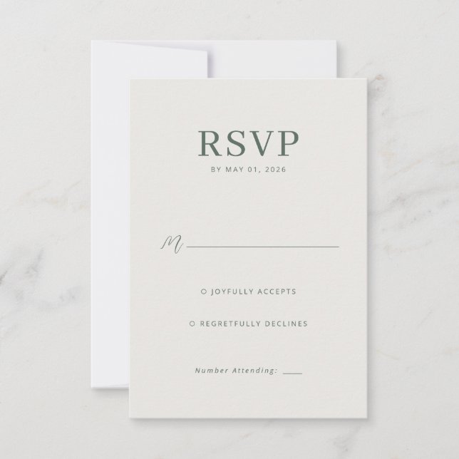 Elegante Verde Minimalista RSVP (Frente)