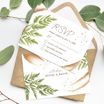 Elegante Verde Moderno e Dourado Cartão RSVP de Ca