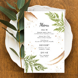 Elegante Verde Moderno e Dourado Menu Casamento