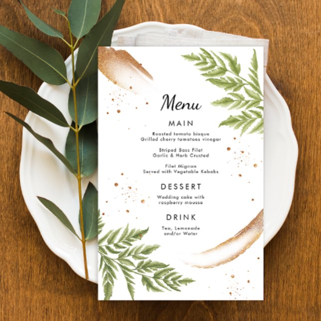 Elegante Verde Moderno e Dourado Menu Casamento (Criador carregado)
