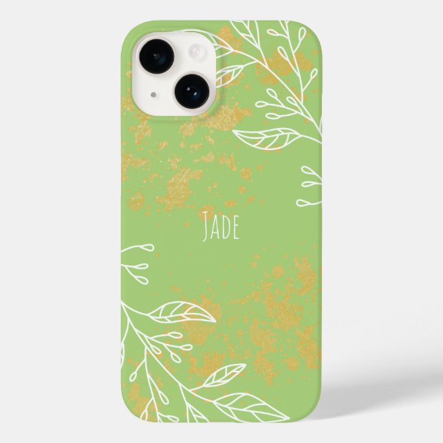 Elegante Verde Sálvia Dourado Floral (Verso)