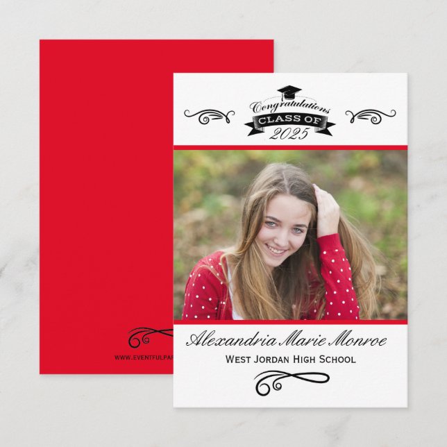 Elegante Vermelho - Anúncio de Graduação 3x5 (Frente/Verso)
