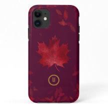 Elegante Vermelho Borgonha e Folhas de outono Dour