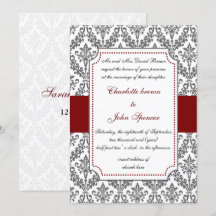 elegante vermelho, casamento tema damasco convite