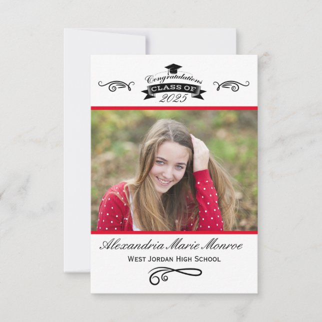 Elegante Vermelho - Convite de Formatura 3x5 (Frente)