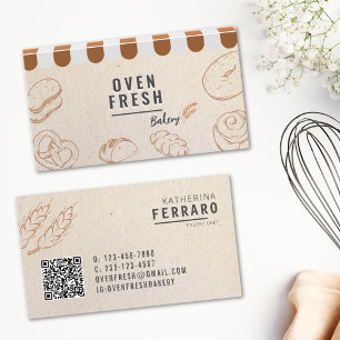 Elegante Vintage Beige QR Code Bakery Cartão de vi