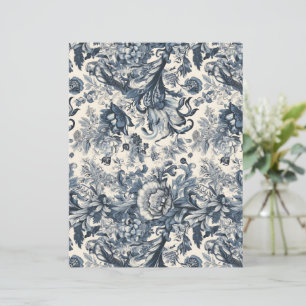 Elegante Vintage Blue Floral Toile Fleurie
