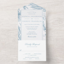 Elegante Vintage Botânica Dusty Azul