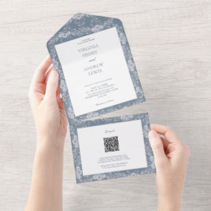 Elegante Vintage Cinza-Casamento Clássico Azul Con