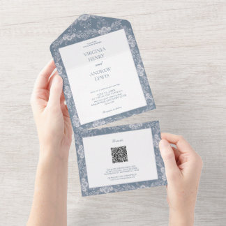 Elegante Vintage Cinza-Casamento Clássico Azul Con