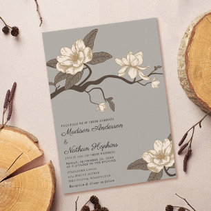 Elegante Vintage Cinza Magnolia Convite Para Casam