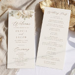 Elegante Vintage Floral Cream Wedment<br><div class="desc">Elegante vintage programa de casamento floral com uma borda superior de flores aquáticas e folhagem em tons neutros a quente de branco, bege, marfim, ouro e marrom. O design floral neutro é complementado por um moderno roteiro de caligrafia. Personalize a frente do programa de boho floral com seus nomes, data...</div>