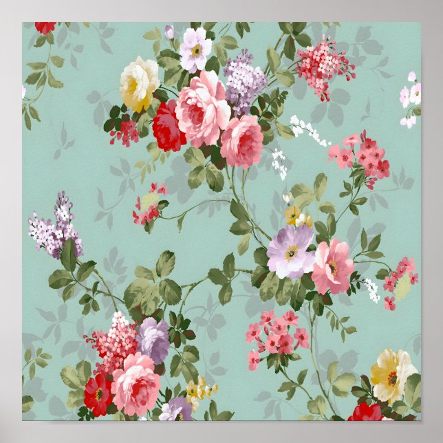 Elegante Vintage Floral Wallpaper Poster (Frente)