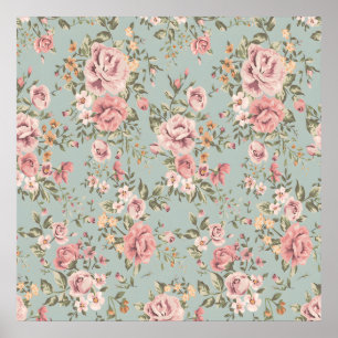 Elegante Vintage Floral Wallpaper Poster