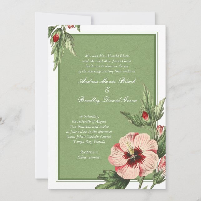 Elegante Vintage Hibiscus Convite Para Casamento F (Frente)