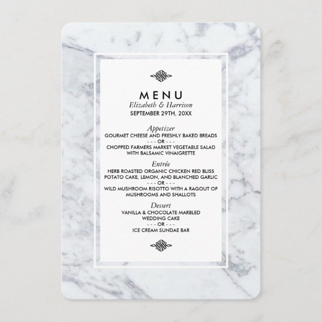 Elegante Vintage Marble Wedding Menu (Frente)