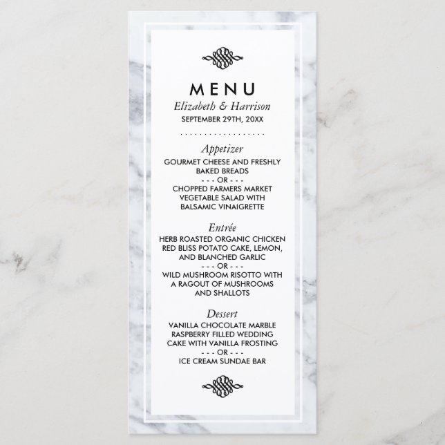Elegante Vintage Marble Wedding Menu (Frente)