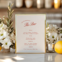 Elegante Vintage Red & Ivory WedBar Menu