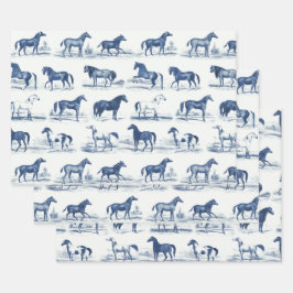 Elegante Vintage Rustic Horse Breja Toile Azul