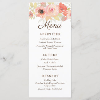 Elegante Watercolor Coral e Dourado Menu de Casame