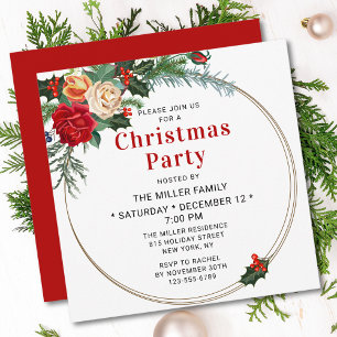Elegante Watercolor Floral Christmas Party Convite