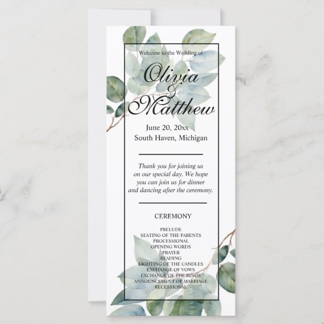 Elegante Watercolor Greenery Boho (Frente)