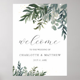 Elegante Watercolor Greenery Poster de Boas-vindas
