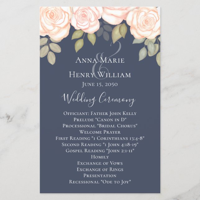 Elegante Watercolor Greenery Rosa Weding Program (Frente)