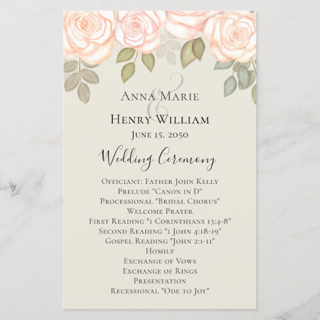 Elegante Watercolor Greenery Sage Weding Program (Frente)