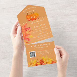 Elegante Watercolor Pumpkin Floral Wedding RSVP