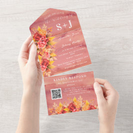Elegante Watercolor Terracotta Floral Weding RSVP