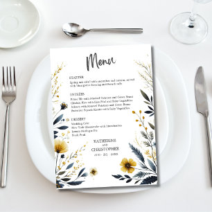 Elegante Watercolor Wildflower Wedding Menu