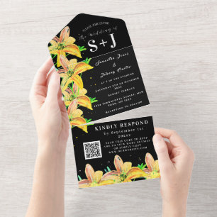 Elegante Watercolor Yellow Lily Floral Weding RSVP