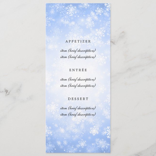 Elegante Wedding Menu Blue Winter Wonderland (Frente)
